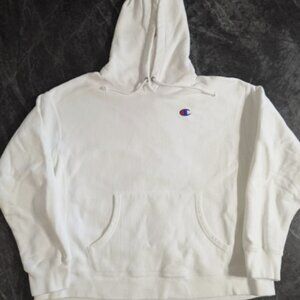Champion White Hoodie Reverse Weave Hooded Pullover XL Thick